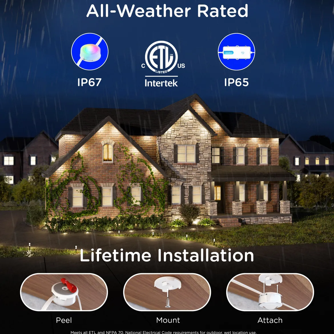 Enbrighten VIBE WiFi Color-Changing Permanent Outdoor Eternity Accent Lights, 12 Lights, 50ft. White Cord