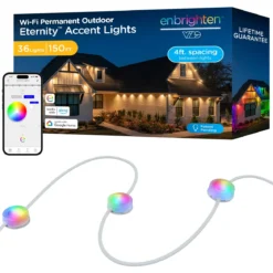 Enbrighten VIBE WiFi Color-Changing Permanent Outdoor Eternity Accent Lights, 36 Lights, 150ft. White Cord