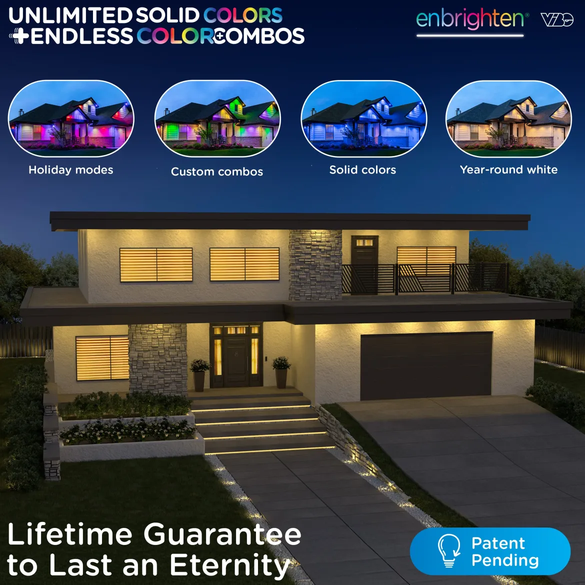 Enbrighten VIBE WiFi Color-Changing Permanent Outdoor Eternity Accent Lights, 12 Lights, 50ft. Black Cord
