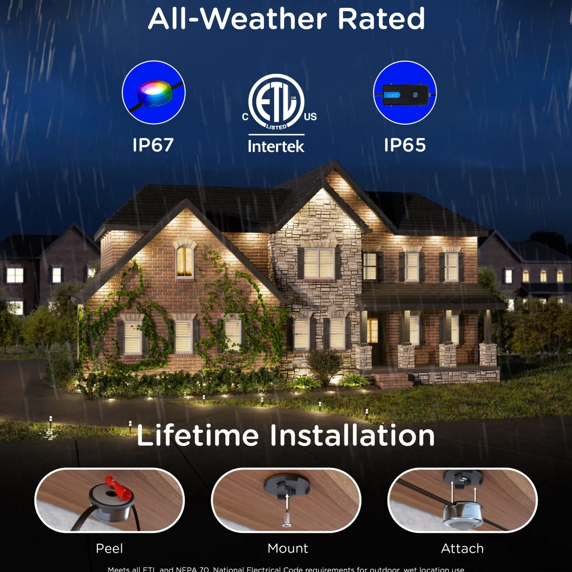 Enbrighten VIBE WiFi Color-Changing Permanent Outdoor Eternity Accent Lights, 24 Lights, 100ft. Black Cord