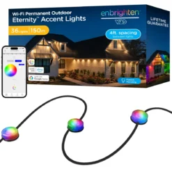 Enbrighten VIBE WiFi Color-Changing Permanent Outdoor Eternity Accent Lights, 36 Lights, 150ft. Black Cord