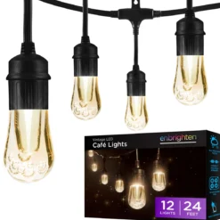 Enbrighten Vintage LED Cafe Lights, 12 Bulbs, 24ft. Black Cord