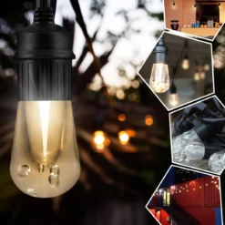 Enbrighten Vintage LED Cafe Lights, 12 Bulbs, 24ft. Black Cord
