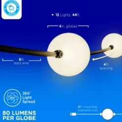 Enbrighten Warm White Globe String Lights 12 Bulbs, 44ft.