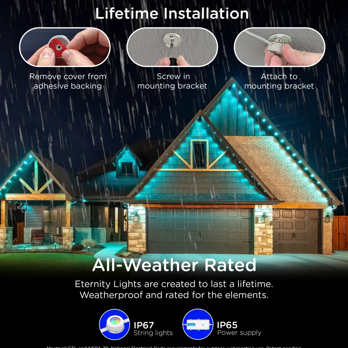 Enbrighten WiFi VIBE Color-Changing Permanent Outdoor Eternity Eave Lights, 108 Lights, 150ft. White
