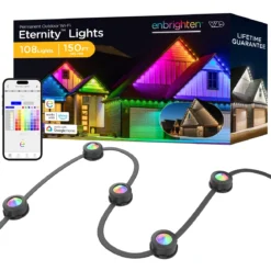 Enbrighten WiFi VIBE Color-Changing Permanent Outdoor Eternity Eave Lights, 108 Lights, 150ft. Black