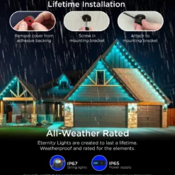 Enbrighten WiFi VIBE Color-Changing Permanent Outdoor Eternity Eave Lights, 72 Lights, 100ft. Black Cord