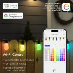 Enbrighten WiFi VIBE Color-Changing Lightweight LED Cafe Lights, 15 Plastic Bulbs, 48ft. Black Cord