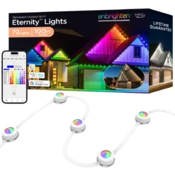 Enbrighten WiFi VIBE Color-Changing Permanent Outdoor Eternity Eave Lights, 72 Lights, 100ft. White Cord