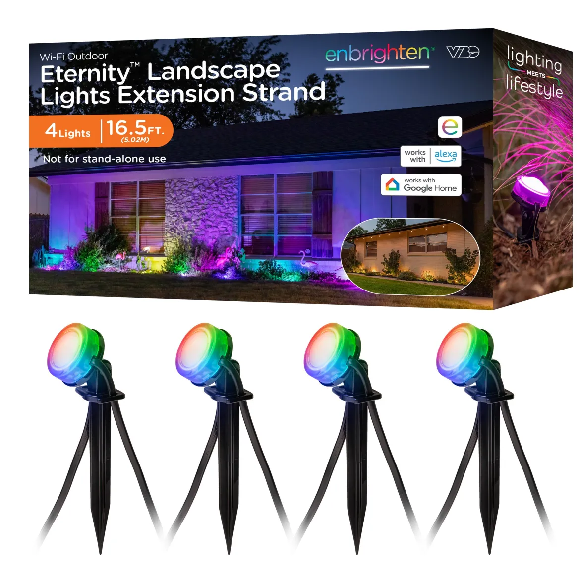Enbrighten WiFi VIBE Eternity Landscape Lights Extension Light Strand, 16.5ft. Black