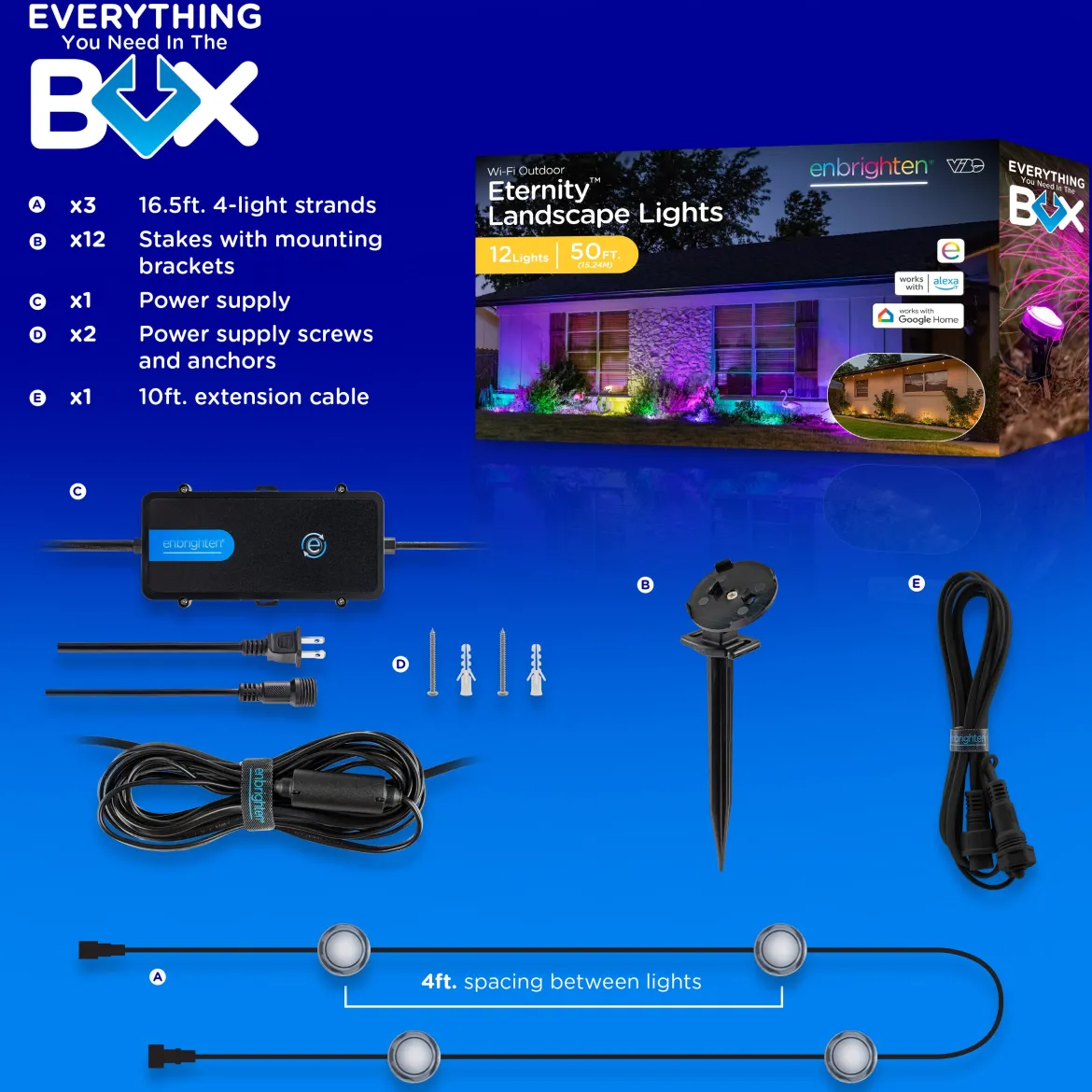 Enbrighten WiFi VIBE LED Eternity Landscape Lights, 12 Lights, 50ft.