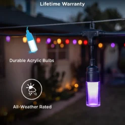 Enbrighten WiFi VIBE Modern Color-Changing LED Cafe Lights, 12 Bulbs, 24ft. Black Cord