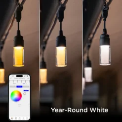 Enbrighten WiFi VIBE Modern Color-Changing LED Cafe Lights, 12 Bulbs, 24ft. Black Cord