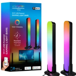 Enbrighten WiFi VIBE USB-Powered LED Color-Changing Gaming Light Bars, 2 Pack, Black