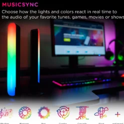 Enbrighten WiFi VIBE USB-Powered LED Color-Changing Gaming Light Bars, 2 Pack, Black