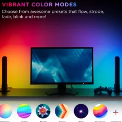 Enbrighten WiFi VIBE USB-Powered LED Color-Changing Gaming Light Bars, 2 Pack, Black