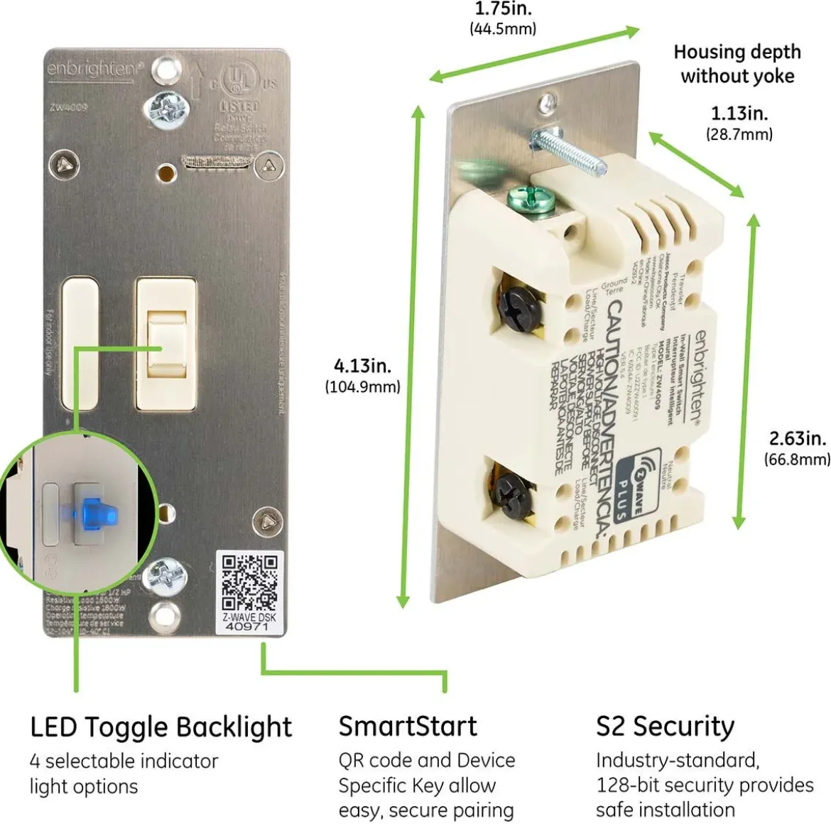 Enbrighten Z-Wave In-Wall Smart Toggle Switch with QuickFit™ and SimpleWire™, Light Almond