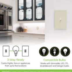 Enbrighten Z-Wave In-Wall Smart Toggle Switch with QuickFit™ and SimpleWire™, Light Almond