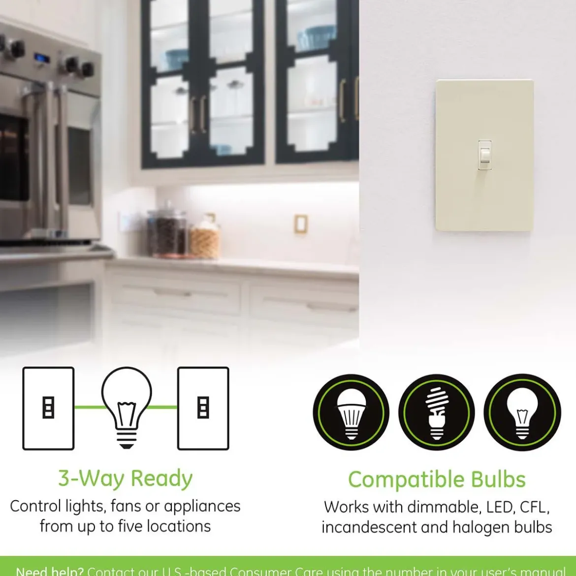Enbrighten Z-Wave In-Wall Smart Toggle Switch with QuickFit™ and SimpleWire™, Light Almond