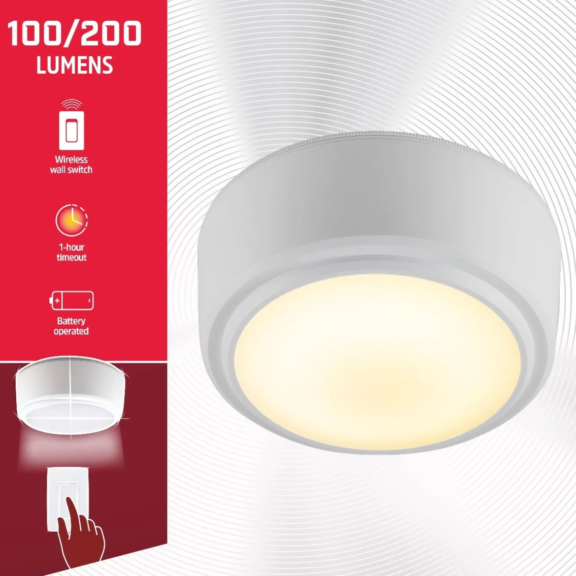 Energizer Battery Operated LED Ceiling Fixture with Wireless Switch, White