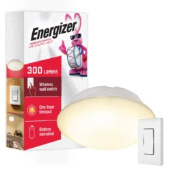 Energizer Battery Operated LED Ceiling Fixture with Wall Switch, White