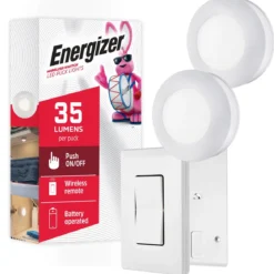 Energizer Battery Operated LED Puck Light with Wall Switch Remote, 2 Pack, White