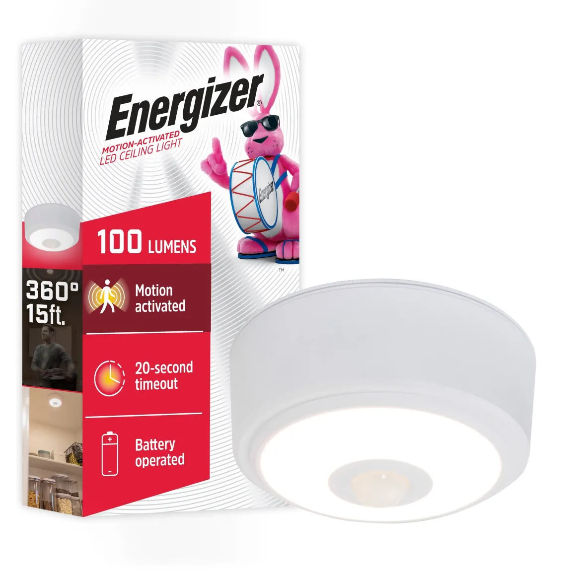 Energizer Battery Operated LED Ceiling Light Fixture, White