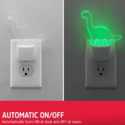 Energizer Dinosaur Plug-In Light Sensing LED Night Light, Neon Green