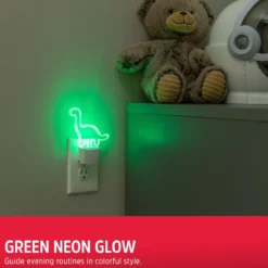 Energizer Dinosaur Plug-In Light Sensing LED Night Light, Neon Green