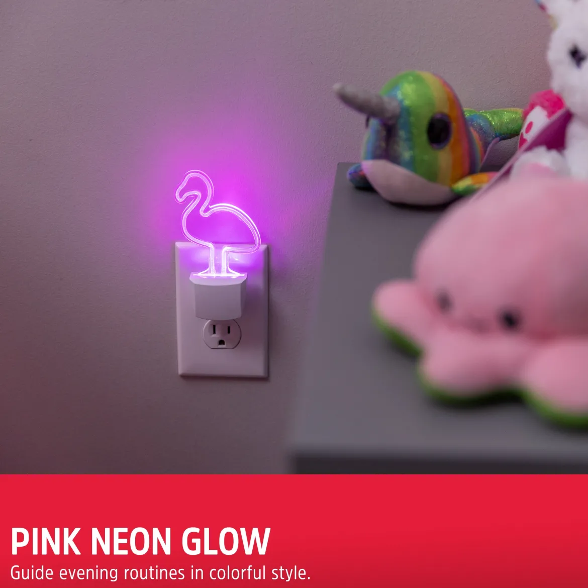 Energizer Flamingo Plug-In Light Sensing LED Night Light, Neon Pink