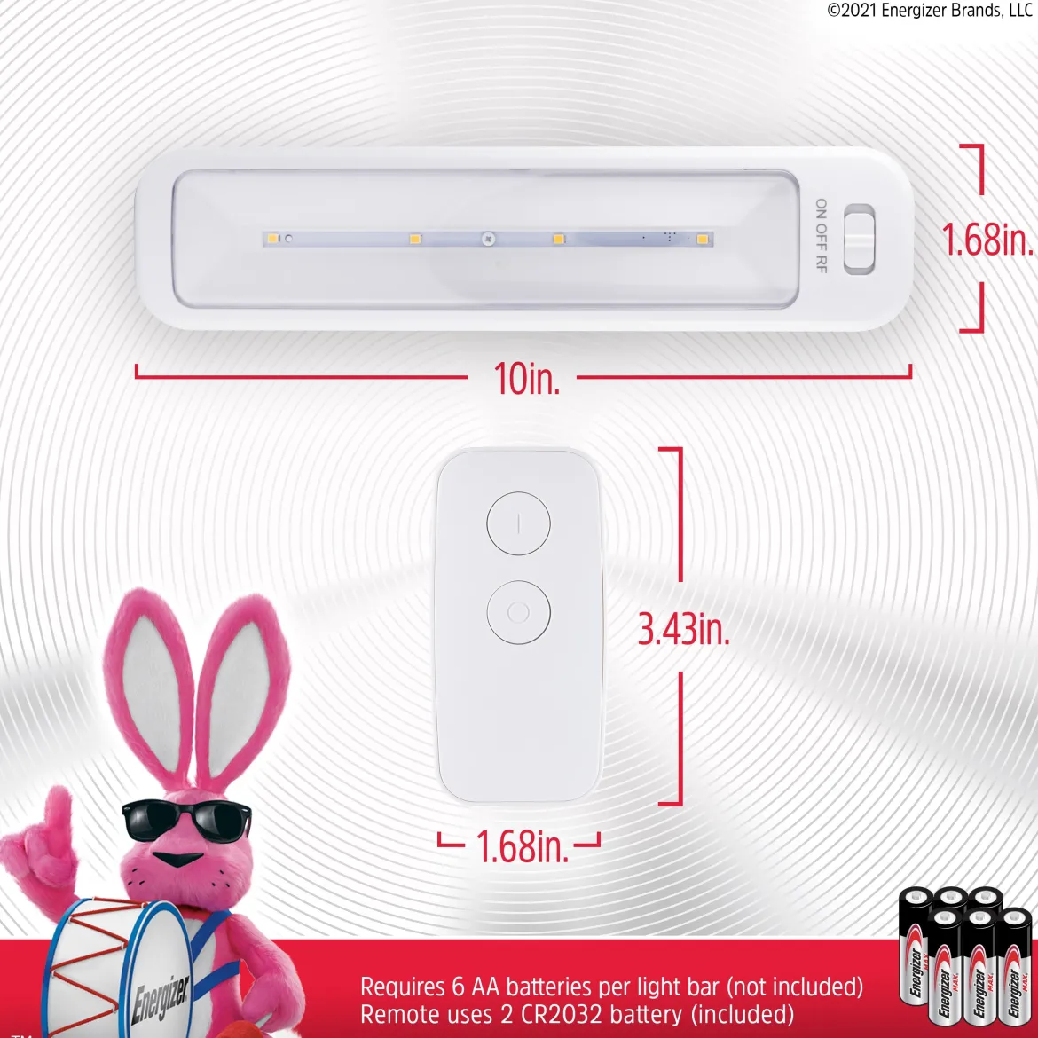 Energizer 10in. Battery Operated LED Light Bar with Remote, 2 Pack, White
