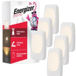Energizer 4-in-1 Rechargeable Power Failure Light Sensing LED Night Light, White, 6 Pack