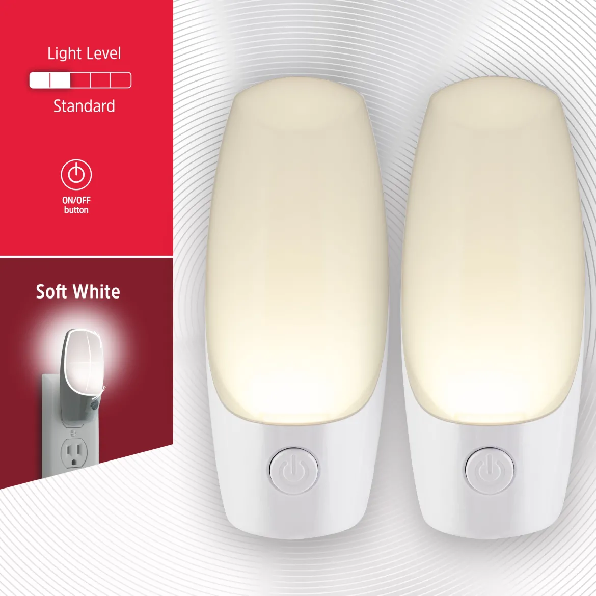 Energizer Manual Button Night Light, 2 Pack, White
