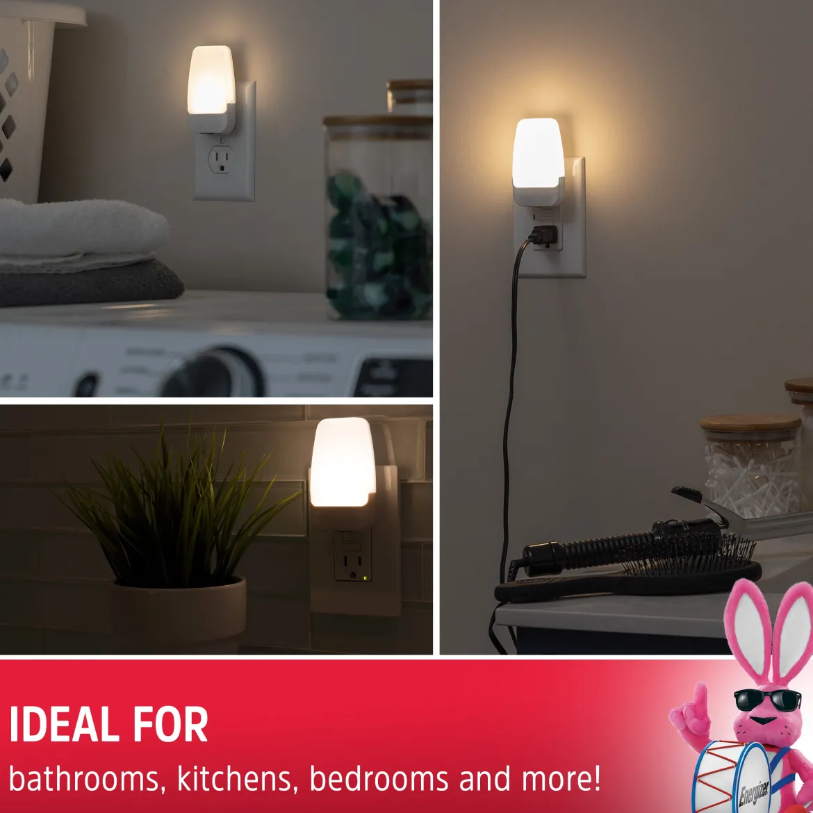 Energizer Night Light, Contempo, Light Sensing, 3000K, White, 2 Pack