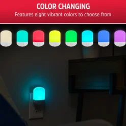 Energizer Plug-In Light Sensing Color-Changing LED Night Light, White