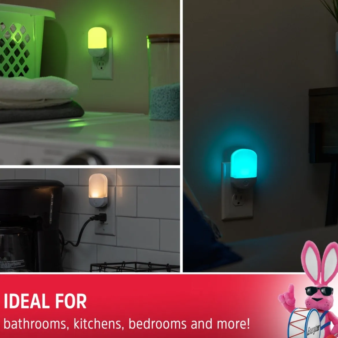 Energizer Plug-In Light Sensing Color-Changing LED Night Light, White
