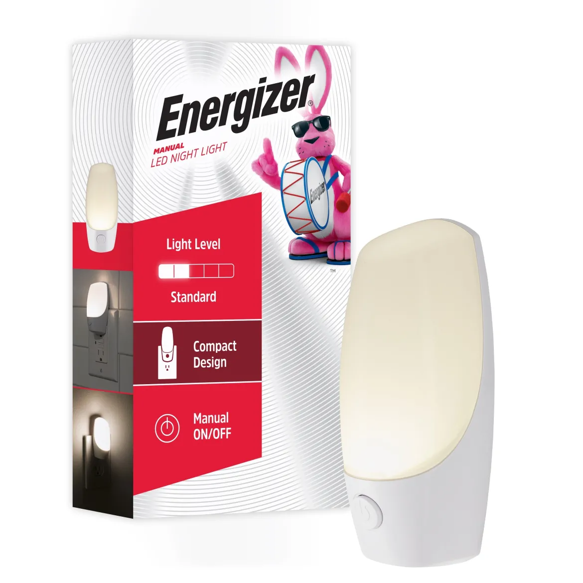 Energizer Plug-In Manual On/Off LED Night Light, White