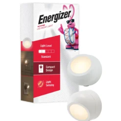 Energizer Plug-In Rotating Light Sensing LED Night Light, 2 Pack, White