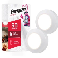 Energizer Push On/Off Puck Lights, 2 Pack, White