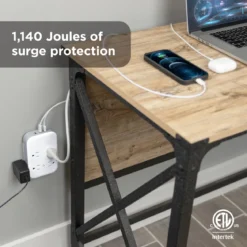GE All-in-One Surge Protector Wall Tap, 8 Outlets (4 Grounded + 4 Polarized), 2 USB-C & 1 USB-A, 15W Shared, White/Gray