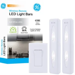 GE Battery Operated LED Light Bars with Remote, White, 2 Pack