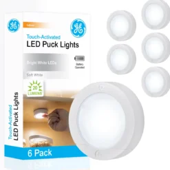GE Battery Operated LED Puck Light, 6 Pack, White