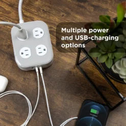 GE-branded Adapt UltraPro 8-Outlet Surge Protector, 2 USB-A, 1 USB-C, 1500 Joules, 6ft., White/Gray