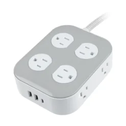 GE-branded Adapt UltraPro 8-Outlet Surge Protector, 2 USB-A, 1 USB-C, 1500 Joules, 6ft., White/Gray