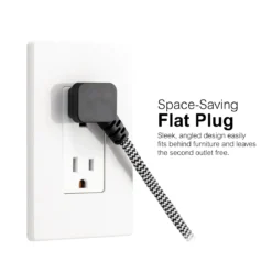 GE-branded 15ft. 3-Outlet Polarized Extension Cord, Black/White, Braided Cord