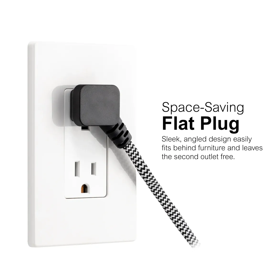 GE-branded 15ft. 3-Outlet Polarized Extension Cord, Black/White, Braided Cord