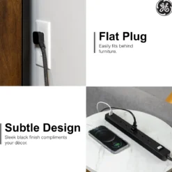 GE-branded 6-Outlet Power Strip with USB, 1 USB-A, 1 USB-C, 6ft., Black