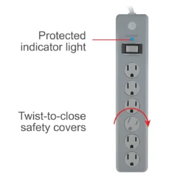 GE-branded 6-Outlet Surge Protector, Gray, 25ft. Cord