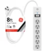 GE-branded 6-Outlet Surge Protector, 800J, 8ft. Cord, Safety Covers, White