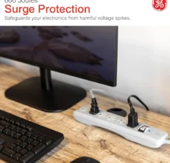 GE-branded 6-Outlet Surge Protector, Gray, 15ft. Cord